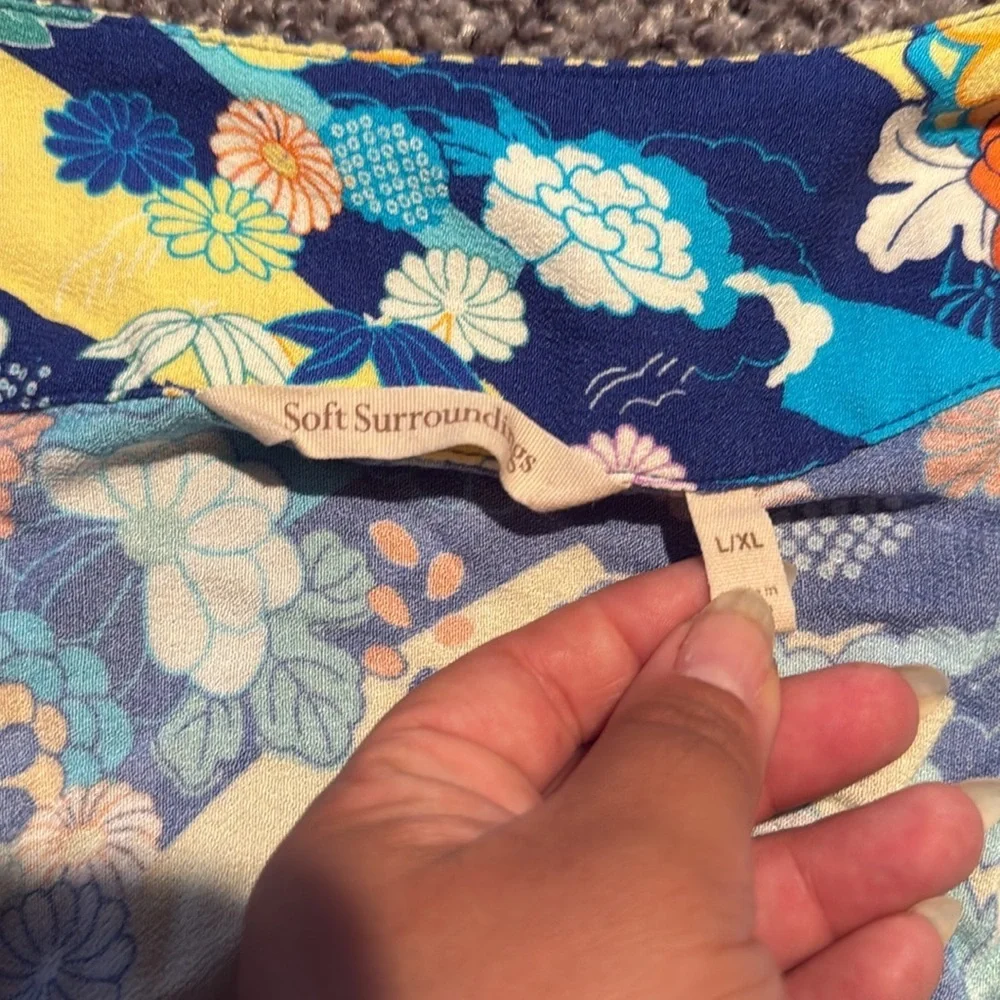 Soft Surroundings Open Front Kimono Cardigan Womens L/XL Blue Floral Artsy Boho - Picture 6 of 6